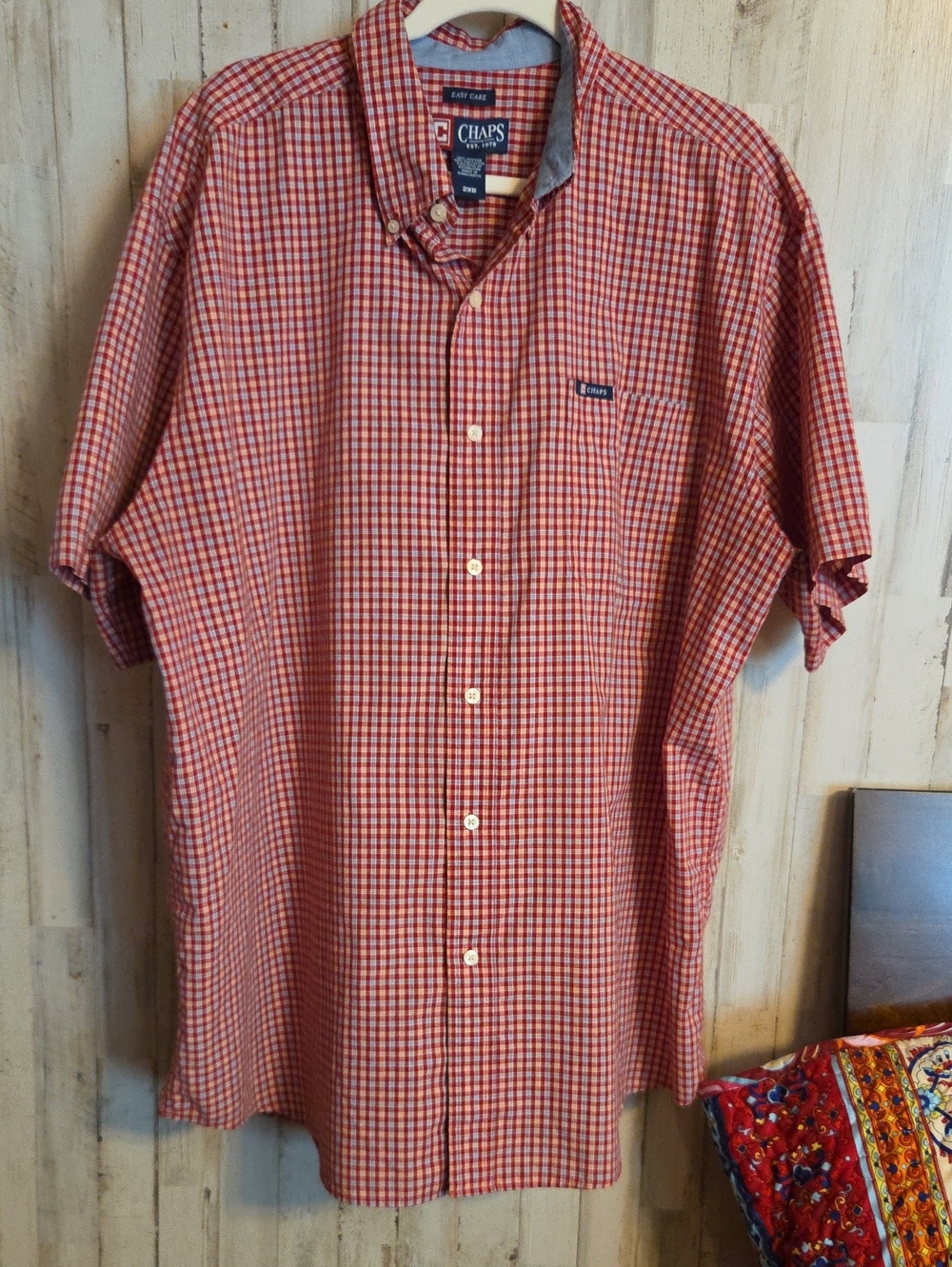 Chaps Red and White Gingham Short-Sleeve Button-Down Shirt